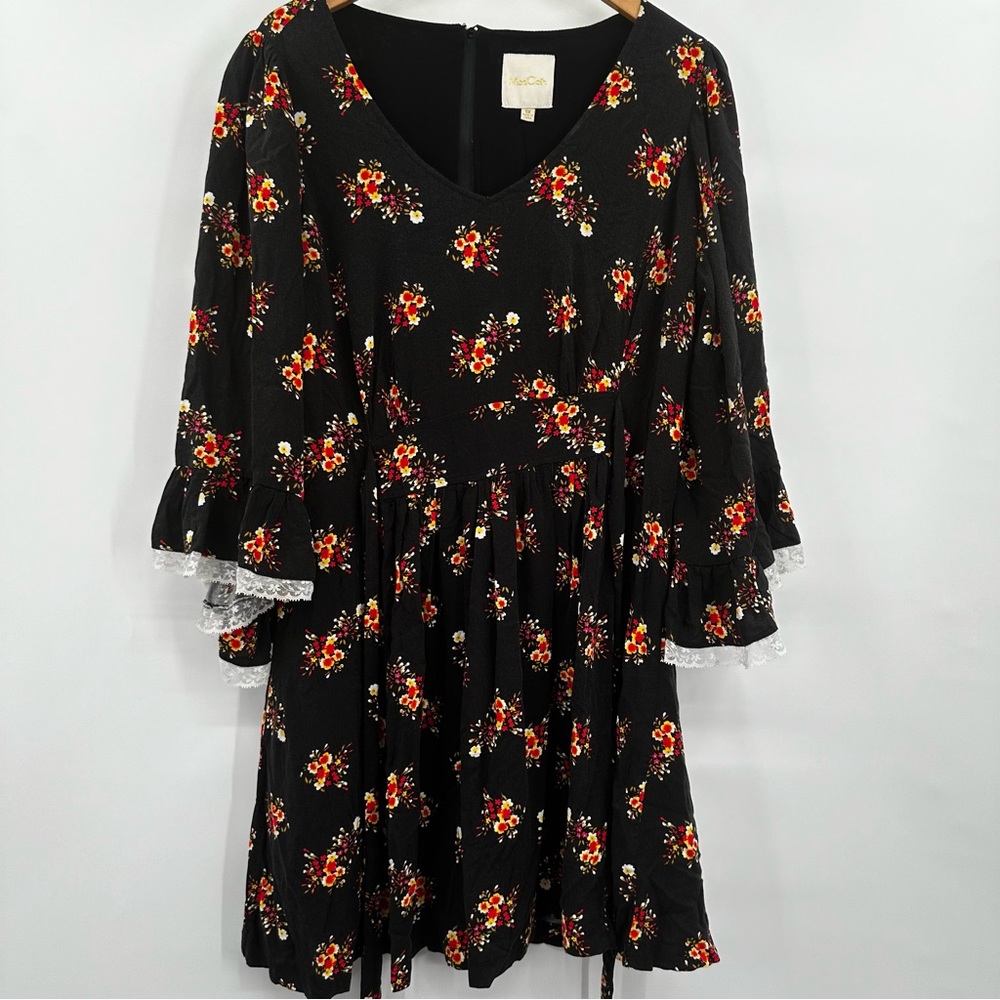 ModCloth Black Floral A-Line Dress with Red & Yellow Blossoms